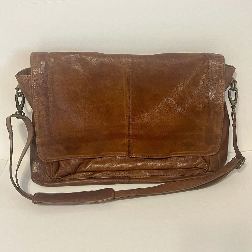 Leather Messenger Bag Briefcase Men's Large Brown Crossbody Padded Laptop Unisex